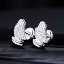 Hands Of Prayer Genuine VVS Diamond Stone Solid 925 Silver Bling Earrings