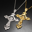 Mens Byzantine Larger 4" 14k Gold Silver Rose Gold Jesus Crucifix Cross Pendant