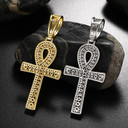 Mens Iced 925 Silver 18k Gold Ancient Ankh Cross Pendant Chain Necklace