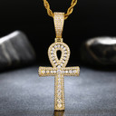 Mens Iced 925 Silver 18k Gold Ancient Ankh Cross Pendant Chain Necklace