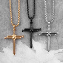 316L No Fade Stainless Steel 14k Gold Black Rugged Jesus Nail Cross Pendant