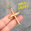 No Fade Stainless Steel 14k Gold Black Rugged Jesus Nail Cross Pendant