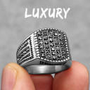 Mens 316L No Fade Stainless Steel Black Simulate Diamond Bling Hip Hop Rings