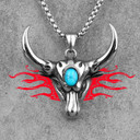 Mens 316L Solid Stainless Steel Turquoise No Fade Bull Head Pendant Chain Necklace