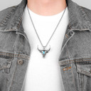 Mens 316L Solid Stainless Steel Turquoise No Fade Bull Head Pendant Chain Necklace