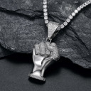 Mens Flooded Ice Black Power Fist Micro Paved Hip Hop Pendant Chain Necklace