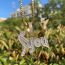 Flooded Ice Fu*k You Baguette Iced Blinged Out 24k 925 Silver Rose Gold Hip Hop Pendant