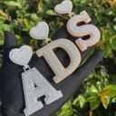 Heart Initial Iced Bling Out Custom Letter Two Tone 24k Gold Hip Hop Chain Necklace