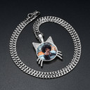 Flooded Ice My Kitty Cat Photo Picture Memory Kitten Cat Shaped Hip Hop Pendant Necklace