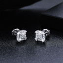 Mens Genuine VVS Diamond Iced Squares Blinged Out Solid 925 Silver Hip Hop Earrings