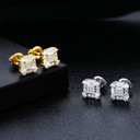 Mens Genuine VVS Diamond Iced Squares Blinged Out Solid 925 Silver Hip Hop Earrings