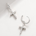 Solid 925 Sterling Silver Huggie Cross Hip Hop Iced Blinged Out Earrings