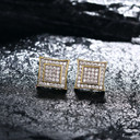 15mm 18k Gold 925 silver Double Squared Micro Pave Hip Hop Earrings
