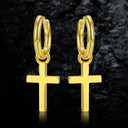 18k Gold Over Genuine Solid 925 Sterling Silver Huggie Hoop Cross Dangling Earrings
