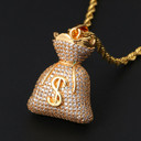 Mens Iced Blinged Out Prong Set Money Bag 18k Gold 925 Silver Hip Hop Pendant