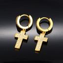 Flooded Ice Double Row Cross Huggie 18k Gold 925 Silver Hip Hop Earrings