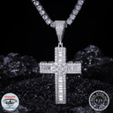 Flooded Ice Centerstone Baguette Genuine Diamond Solid Silver Hip Hop Cross Pendant