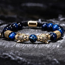 Men's No Fade Stainless Steel Double Leopard Head Tiger's Eye Street Wear Bracelets