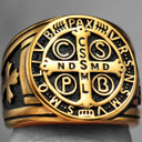 Mens 14k Gold Over No Fade Stainless Steel Saint Benedict Exorcism Street Wear Rings