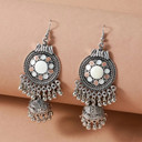 Colorful Bell Tassel Drop Dangle Antique Look Gypsy Boho Fashion Silver Earrings