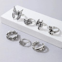 Ladies 7pcs Vintage Look Silver Web Scorpion Skull Butterfly Ring Set