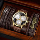 Mens 5 Piece Business Street Wear Luxury Leather Watch Bracelet Set