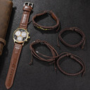 Mens 5 Piece Business Street Wear Luxury Leather Watch Bracelet Set