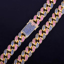 20mm Iced Blnged Out Beautiful Prong Set Colorful Stone Cuban Link Chain Necklace