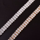 24k Gold 925 Bling 10mm Silver 2 Row Flooded Ice Mens Hip Hop Tennis Bracelet