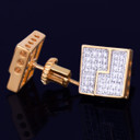 10MM AAA True Micro Pave Big Boy Slab Square Gold Silver Screw Back Hip Hop Earrings