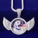 Flooded Ice Angel Wings Solid Back Custom Photo Picture Pendant Chain Necklace