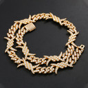 Mens Hip Hop Four Prong Cluster Stone Barbed Wire Blinged Ice Bracelet Chain Necklace Set