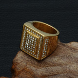 Hip Hop Micro Pave Simulated Diamond Square Cut Iced Out Bling 14k Gold Titanium Ring Hip Hop Micro Pave Simulated Diamond Square Cut Iced Out Bling 14k Gold Titanium Ring