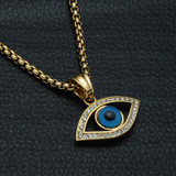 14k Gold Natural Stone All Seeing Evil Eye Stainless Steel Pendant Chain Necklace 14k Gold Natural Stone All Seeing Evil Eye Stainless Steel Pendant Chain Necklace