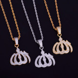 18k Gold .925 Silver Allah God AAA True Micro Pave Hip Hop Pendant Chain Necklace