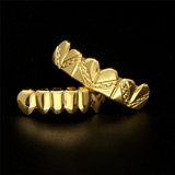 Rose Gold Silver Hip Hop Stripe Teeth Bottom Top Grill Set
