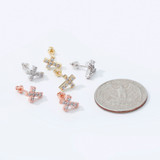 Hip Hop Simulate Diamond Holy Cross .925 Silver 14k Rose Gold Silver Bling Earrings