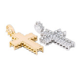 Mini Baguette Paved 14k Rose Gold Silver Hip Hop Cross Pendant Chain Necklace