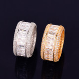 18k Gold Silver Flooded Ice Baguette AAA Micro Pave Stone Hip Hop Rings