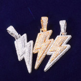 18k Gold .925 Silver AAA Micro Paved Lightning Strike Hip Hop Pendant Chain Necklace
