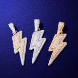 18k Gold .925 Silver AAA Micro Paved Lightning Strike Hip Hop Pendant Chain Necklace 