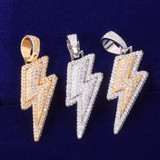 18k Gold .925 Silver AAA Micro Paved Lightning Strike Hip Hop Pendant Chain Necklace