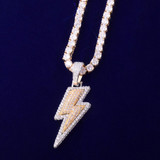 18k Gold .925 Silver AAA Micro Paved Lightning Strike Hip Hop Pendant Chain Necklace