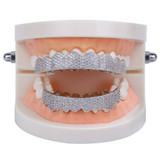 Custom Fit AAA Micro Pave 14k Gold 925 Silver Hip Hop Teeth Grillz Set Top & Bottom Teeth Grills 
