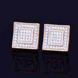 11MM 14k Gold Silver Double Square Big Boy Flooded Ice Stud Screw Back