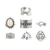 Ladies Silver 7 Piece Shell Moon Gem Retro Boho Fashion Ring Jewelry Set