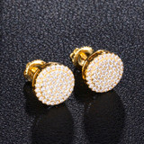 Snow Capped Extreme Iced Micro Pave Round Cut 14k Gold Bling Stud Earrings