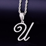 .925 Silver Cursive Letters Flooded Ice Chain Necklace