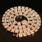 18k Gold .925 Silver Square Baguette Flooded Ice Cluster Chain Necklace 18k Gold .925 Silver Square Baguette Flooded Ice Cluster Chain Necklace