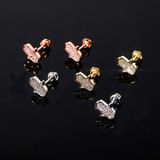 925 Solid Sterling Silver Rose Gold Hamsa Hand AAA Prong Set Stone Bling Earrings